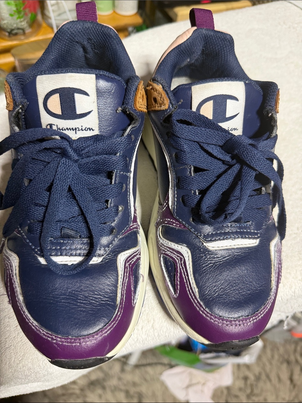 Champion Kids Navy and Purple Lace-Up Sneakers